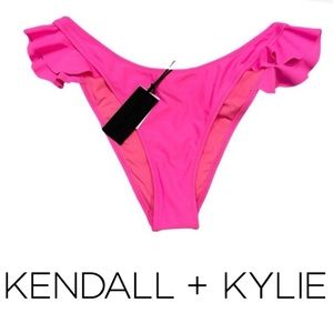 Kendall + Kylie Ruffle Bikini Bottom Neon Pink XL NWT $120